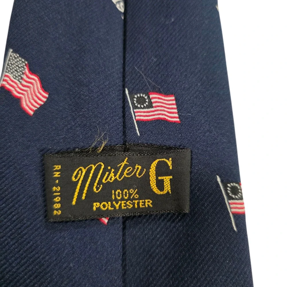 Mister G Mens Necktie Navy Blue Polyester‎ American Flag Knit Patriotic Novelty